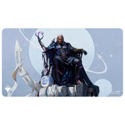 Ultra Pro Playmat: Magic the Gathering: Edge of Eternities - Tezzeret, Cruel Captain - Playmat with dark, detailed artwork of a silver-haired character in black and purple armor holding a staff, set against a.