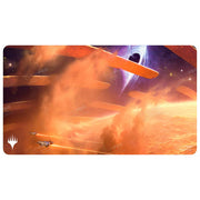 Ultra Pro Playmat: Magic the Gathering: Edge of Eternities - Adagia, Windswept Bastion - Rectangular gaming playmat with fiery orange and red cosmic landscape and glowing light beams.