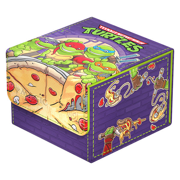 Ultimate Guard Sidewinder 133+ Xenoskin Deck Case: Teenage Mutant Ninja Turtles - Pizza Box - Purple rectangular deck case with Teenage Mutant Ninja Turtles and pizza slice graphics, red and green accents.
