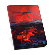 Ultimate Guard 18-Pocket Zipfolio - 2024 Exclusive Dominik Mayer: Crowned with Fire - Red and black zipfolio with fiery dragon and knight artwork, durable synthetic material, slim rectangular shape.