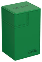 Ultimate Guard Flip 'N' Tray 80 - Green - Green Ultimate Guard Flip 'N' Tray 80 deck box with a textured surface and logo on bottom front.