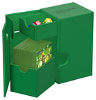 Ultimate Guard Flip 'N' Tray 80 - Green - Green Ultimate Guard Flip 'N' Tray 80 deck box with a sliding tray holding dice and card storage compartment.