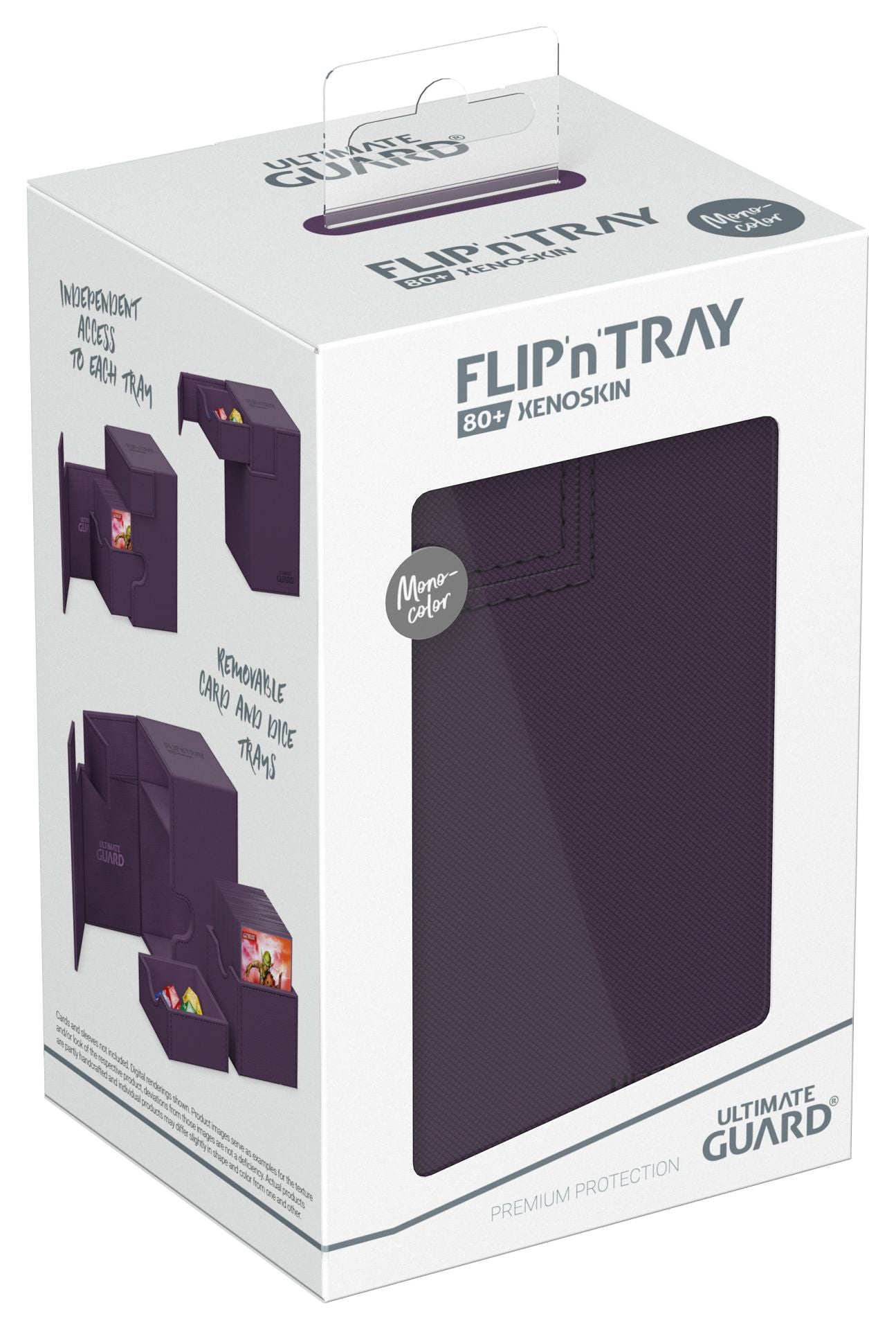 Ultimate Guard Flip 'N' Tray 80 - Purple - Compact purple card deck box with flip-open tray and secure latch packaging box displayed.
