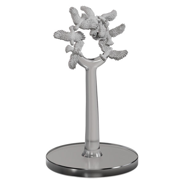 D&D Nolzur’s Marvelous Unpainted: Gargantuan Bahamut - Unpainted gray plastic miniature of a seven-headed dragon perched on a tall, clear round base stand.