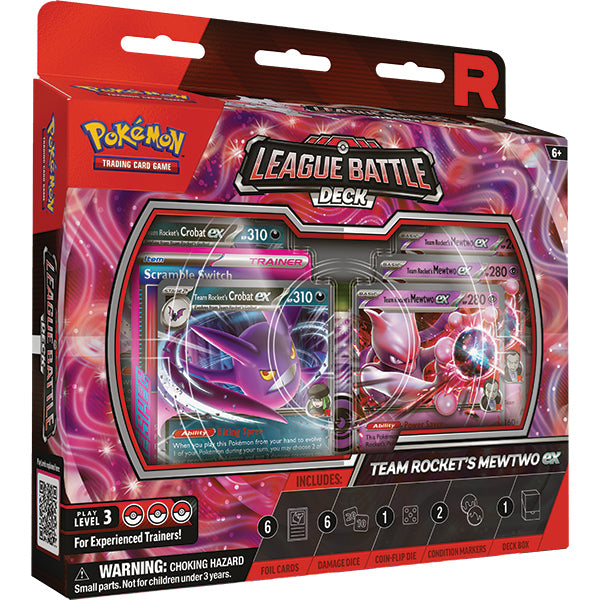 Pokémon TCG: Team Rocket's Mewtwo ex League Battle Deck - Pokémon TCG Team Rocket's Mewtwo ex League Battle Deck packaging with purple and red cosmic design and featured Mewtwo.