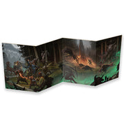 Warhammer: The Old World Roleplaying Game: Gamemaster's Screen (PREORDER) - Tri-fold Gamemaster's screen featuring dark fantasy artwork with warriors and monstrous creatures, vivid greens and fiery.