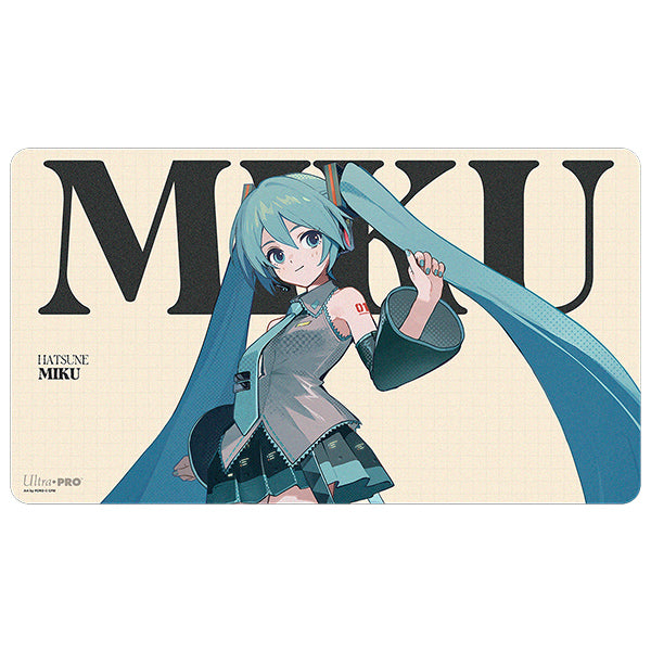 Ultra Pro Playmat: Hatsune Miku Retro Soundscapes - Hatsune Miku (PREORDER) - Gaming playmat featuring Hatsune Miku with long teal twin tails on a cream background, black bold lettering, smooth fabric.