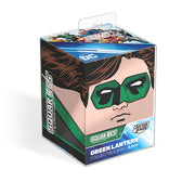 Squaroes: 100+ Deckbox - DC- Justice league- Wave I- Green Lantern - Cubical green plastic deck box with stylized Green Lantern face on front and DC Super Heroes logo on top.