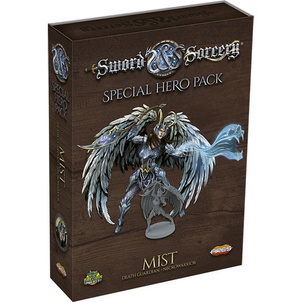 Sword & Sorcery: Mist Hero Pack - Dark brown rectangular box with detailed artwork of a winged armored warrior figure on the front, labeled Sword & Sorcery.