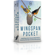 Wingspan Pocket - Compact rectangular Wingspan Pocket card game box with bird illustrations on light blue background.