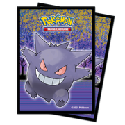 Ultra Pro Deck Protectors 65ct: Pokémon - Gallery Series Haunted Hollow (PREORDER) - Deck protectors featuring purple Gengar with red eyes, smiling against a dark, spooky forest background with yellow sparkles.
