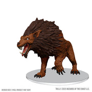D&D Icons of the Realms: Dire Worg (PREORDER) - Brown snarling dire worg miniature with sharp teeth and textured fur on round base.