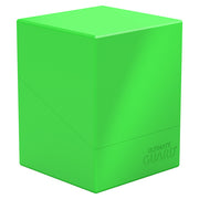 Deck Case: Boulder 100+ Standard Size- Neon Green - Neon green matte plastic deck box with a rectangular shape and sharp edges, embossed "Ultimate Guard" logo on front bottom.