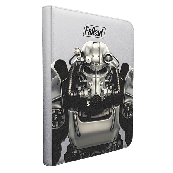 Binder: PRO 9-Pocket Zippered- Fallout- Brotherhood of Steel - Silver zippered binder featuring a detailed Brotherhood of Steel helmet from Fallout on the cover.