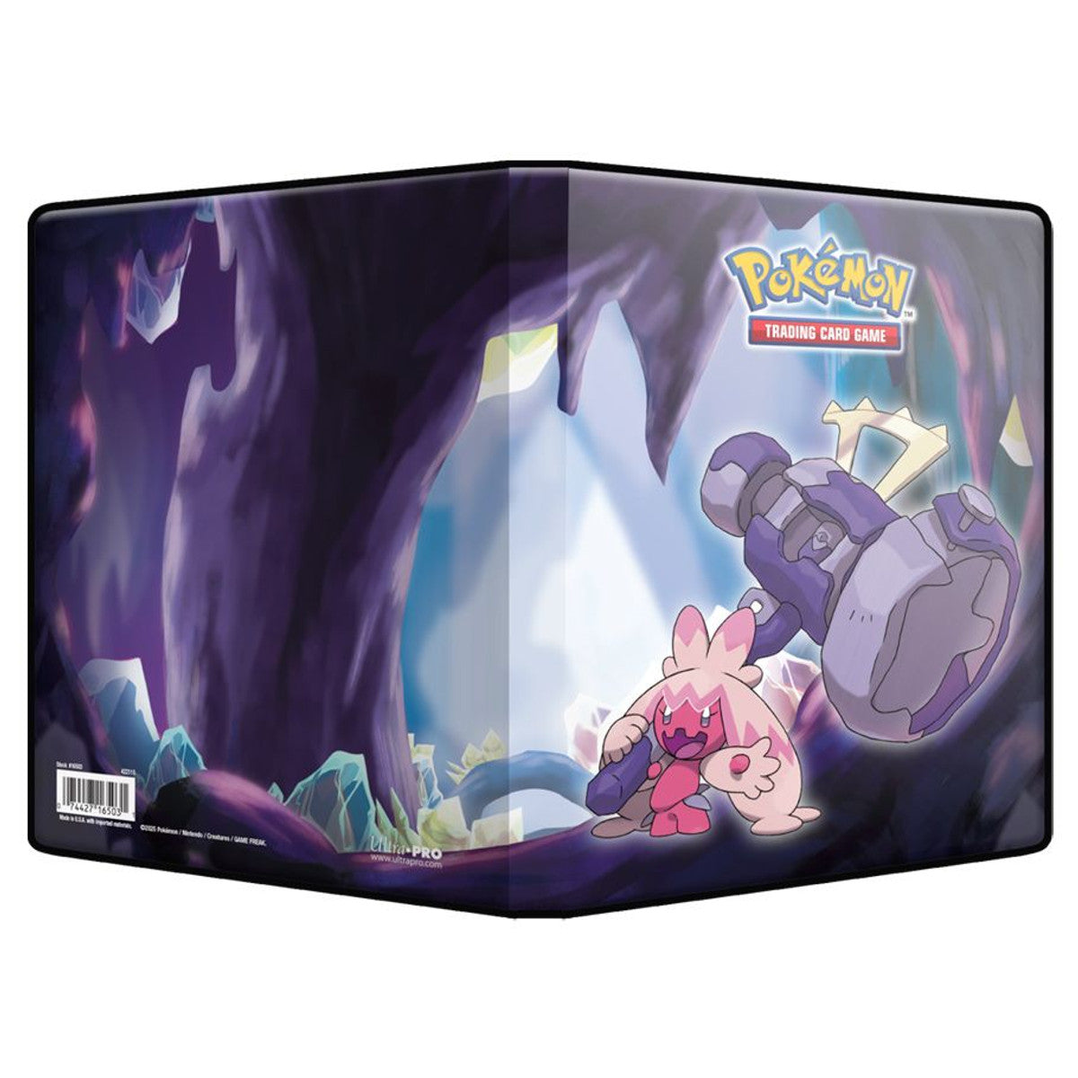 Binder: 4-Pocket: Portfolio: Pokémon: Tinkaton - Purple binder featuring Pokémon Tinkaton holding a large hammer inside a glowing cave setting.