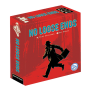 No Loose Ends - Red rectangular card game box with silhouette of a running man in a hat holding a briefcase, titled No Loose Ends in bold.