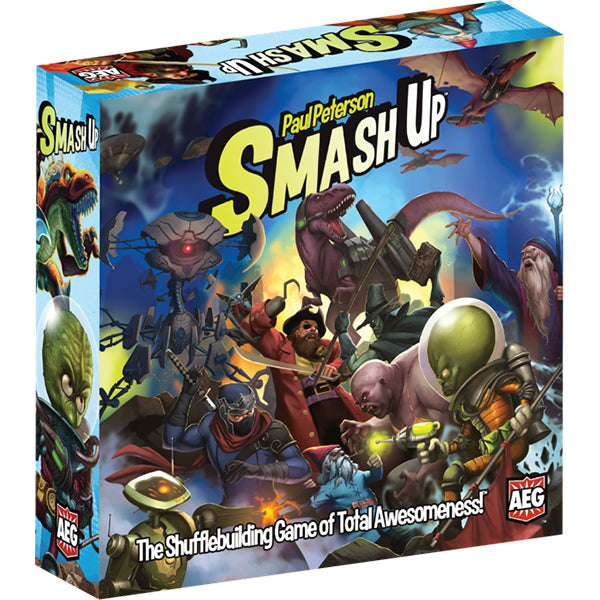 Smash Up - Colorful game box for Smash Up card game featuring diverse cartoon characters in action with large yellow title text.