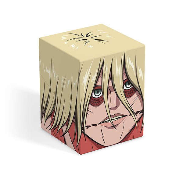 Squaroes 100+ Boulder: Attack on Titan - Female Titan (PREORDER) - Anime-style square block featuring Female Titan’s detailed face with blond hair and intense red eyes.