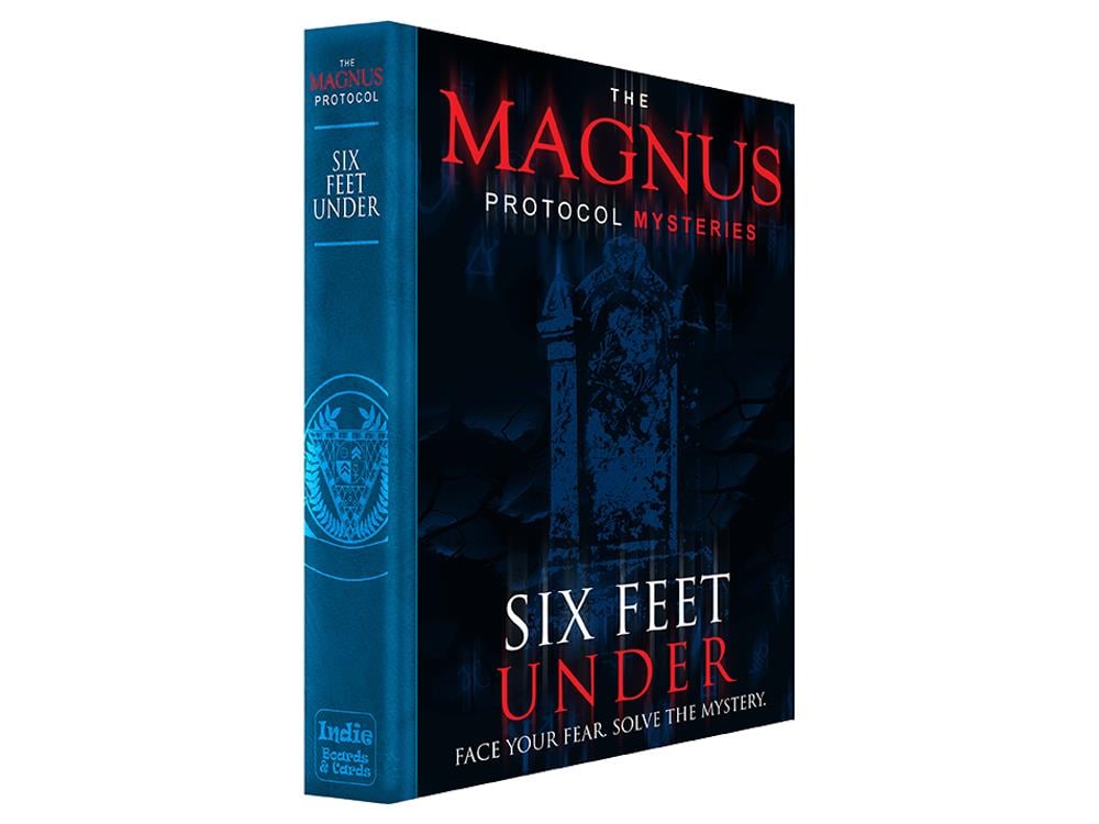 Magnus Protocol Mysteries: Six Feet Under - Six Feet Under" with red and white text and a mysterious shadowy figure on the cover.