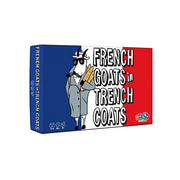 French Goats in Trench Coats - Colorful rectangular card game box featuring a cartoon goat in a gray trench coat and sunglasses on a red and blue.