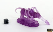 Phase Cat - Translucent purple fantasy cat figurine with elongated limbs on textured base next to black cube.
