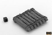 Log Raft - Small gray fantasy log raft model with detailed wood texture and tied bindings, next to a lettered scale block.