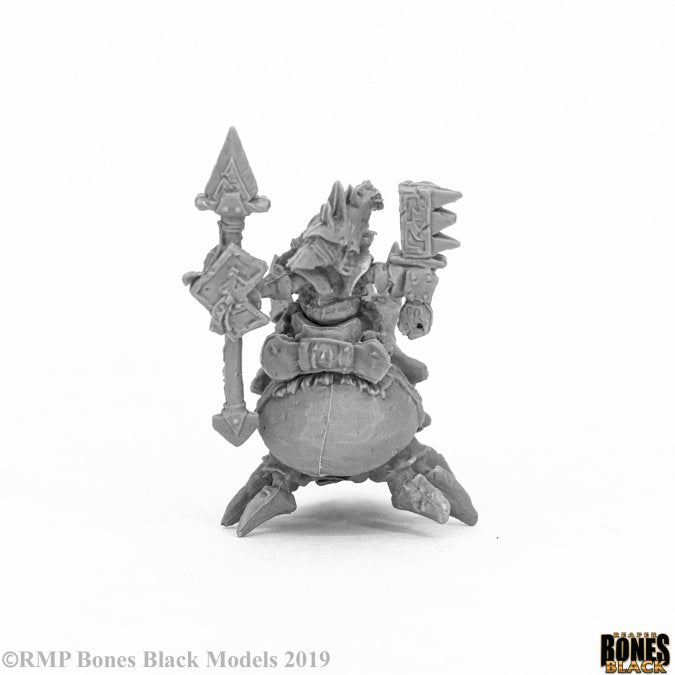 Bloodstone Gnome Cavalry - Fantasy gnome warrior miniature with heavy armor, holding spear and shield, standing on crab-like legs.
