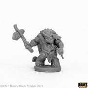Armorback Barbarian - Gray fantasy barbarian miniature with spiked armor and large club raised overhead.