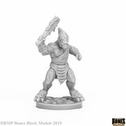 Bloodcrest Smasher - Gray unpainted fantasy miniature of muscular humanoid lizard wielding a spiked club and wearing scaled armor.