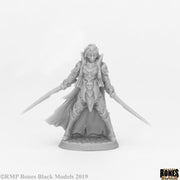 Dark Elf Elite - Dark Elf Elite miniature in detailed armor with dual swords and flowing cape on oval base.