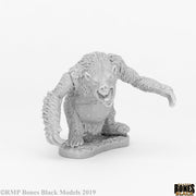 Giant Cave Sloth - Gray fantasy miniature of a giant cave sloth with textured fur and outstretched arms on an oval base.