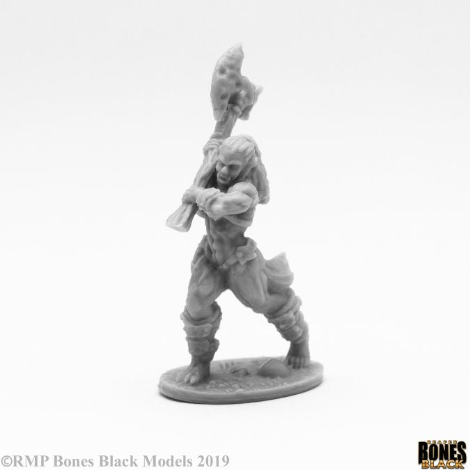 Jade Fire Champion - Gray unpainted fantasy warrior miniature holding a large hammer, standing on a small textured base.