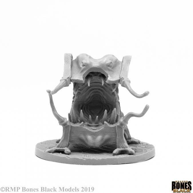 Mockingbeast (Bed) - Gray fantasy creature bed with wide open mouth and tentacle-like arms on circular base.