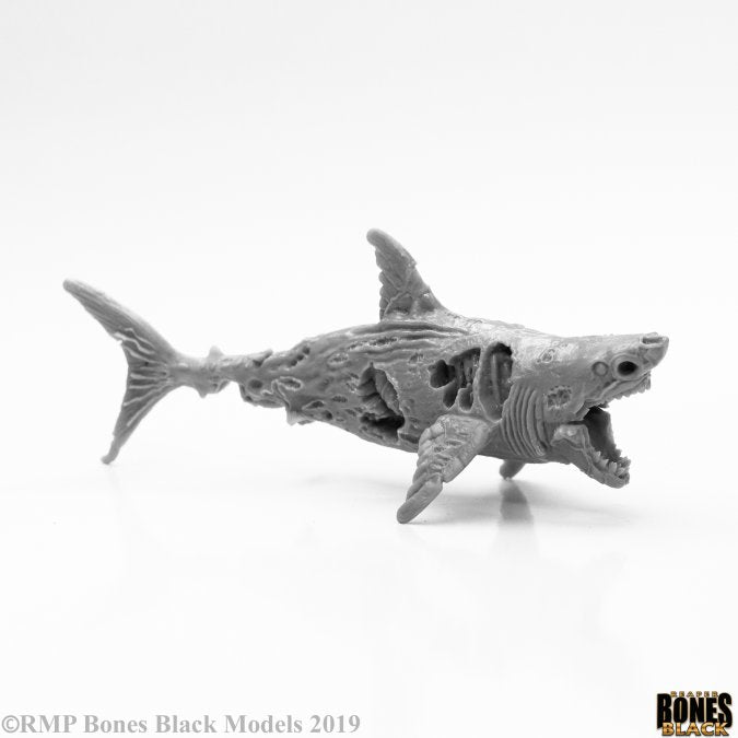 Zombie Shark - Gray zombie shark model with exposed ribcage and open mouth showing sharp teeth.