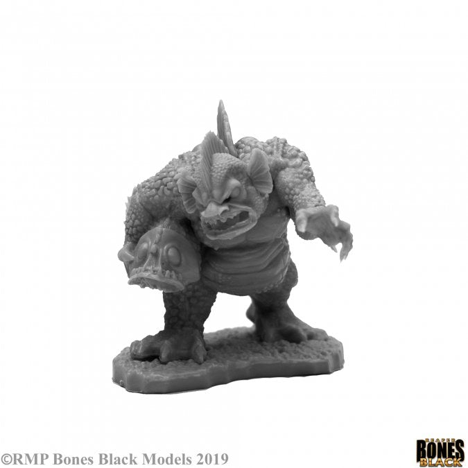 Marsh Troll - Gray fantasy miniature of a hulking marsh troll with textured skin and a club in hand on an uneven base.
