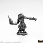 Chaos Toad Sorcerer - Gray resin miniature of a toad-like sorcerer casting a spell with outstretched arm on detailed base.