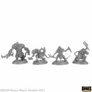 Wererats (4) - Set of four unpainted gray resin wererat miniatures in dynamic poses with weapons.
