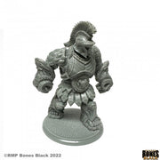 Bronze Golem - Bronze golem miniature with spiked helmet, segmented armor, and muscular design on round base.