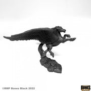Pegasus - Black detailed resin Pegasus figurine with spread wings mounted on rocky base.
