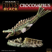 Crocosaurus (Crocodile-Dragon) - Green and beige scaly crocodile-dragon figure with spiked back and elongated tail on a detailed rocky base.