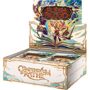Card game box titled 'Flesh and Blood' with detailed artwork on a white background