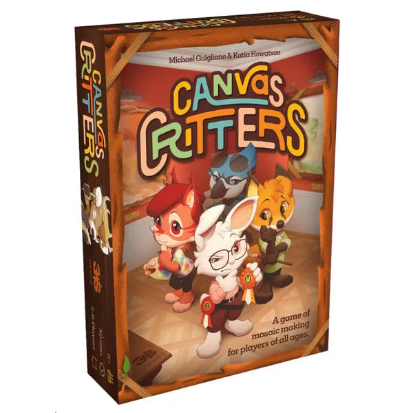 Canvas Critters - Canvas Critters board game box featuring colorful cartoon animal characters on a warm, brown-toned background with playful.