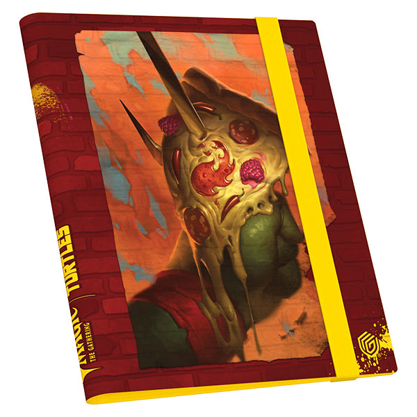 Ultimate Guard18-Pocket FlexXFolio 360 Portfolio: Teenage Mutant Ninja Turtles - Mountain - Red and orange Teenage Mutant Ninja Turtles 18-pocket portfolio with pizza slice character and yellow elastic band closure.