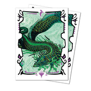 Apex Deck Protectors - Tarkir Dragonstorm - Teval, Arbiter of Virtue (105ct) - Deck protector sleeves featuring a detailed green dragon illustration on a mint green background with black and purple.
