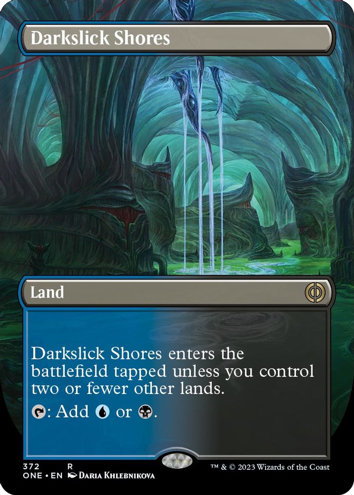 Darkslick Shores (Borderless) · 372 · Phyrexia: All Will Be One · Non-foil