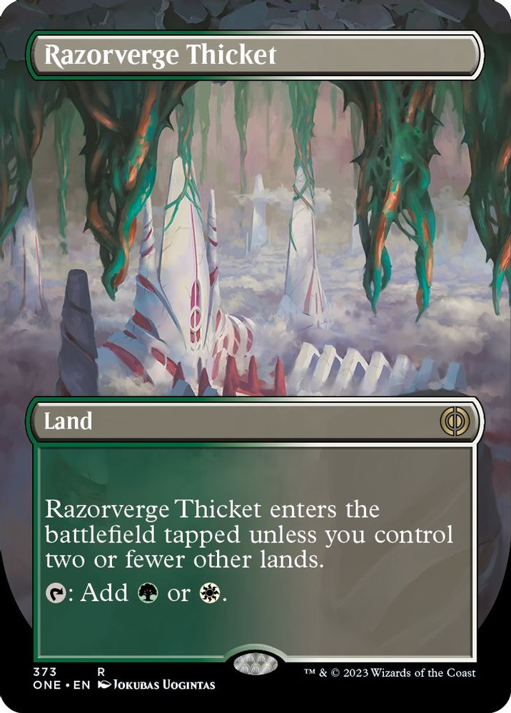 Razorverge Thicket (Borderless) · 373 · Phyrexia: All Will Be One · Non-foil