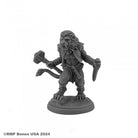 Wild West Oz - Lion - Gray resin miniature of a standing lion humanoid with mane, wearing tattered pants and holding a knife and a mallet.