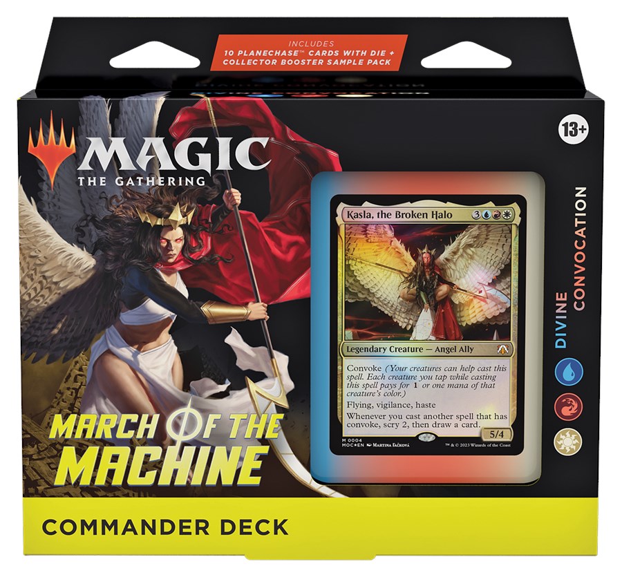 Magic: the Gathering -  March of the Machine Commander - Divine Convocation - The Gathering March of the Machine Commander Deck with Divine Convocation card featuring colorful fantasy artwork and black.