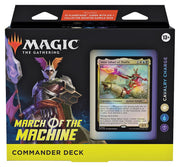 Magic: the Gathering -  March of the Machine Commander - Cavalry Charge - The Gathering March of the Machine Commander Deck featuring Cavalry Charge artwork on black and yellow packaging.