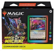 Magic: the Gathering -  March of the Machine Commander - Tinker Time - The Gathering March of the Machine Commander Deck with Tinker Time foil card on black and yellow packaging.